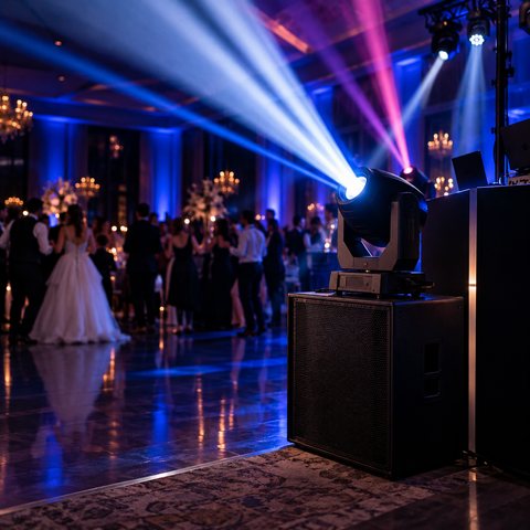 Dance floor with 2 subwoofers and large moving-head lights