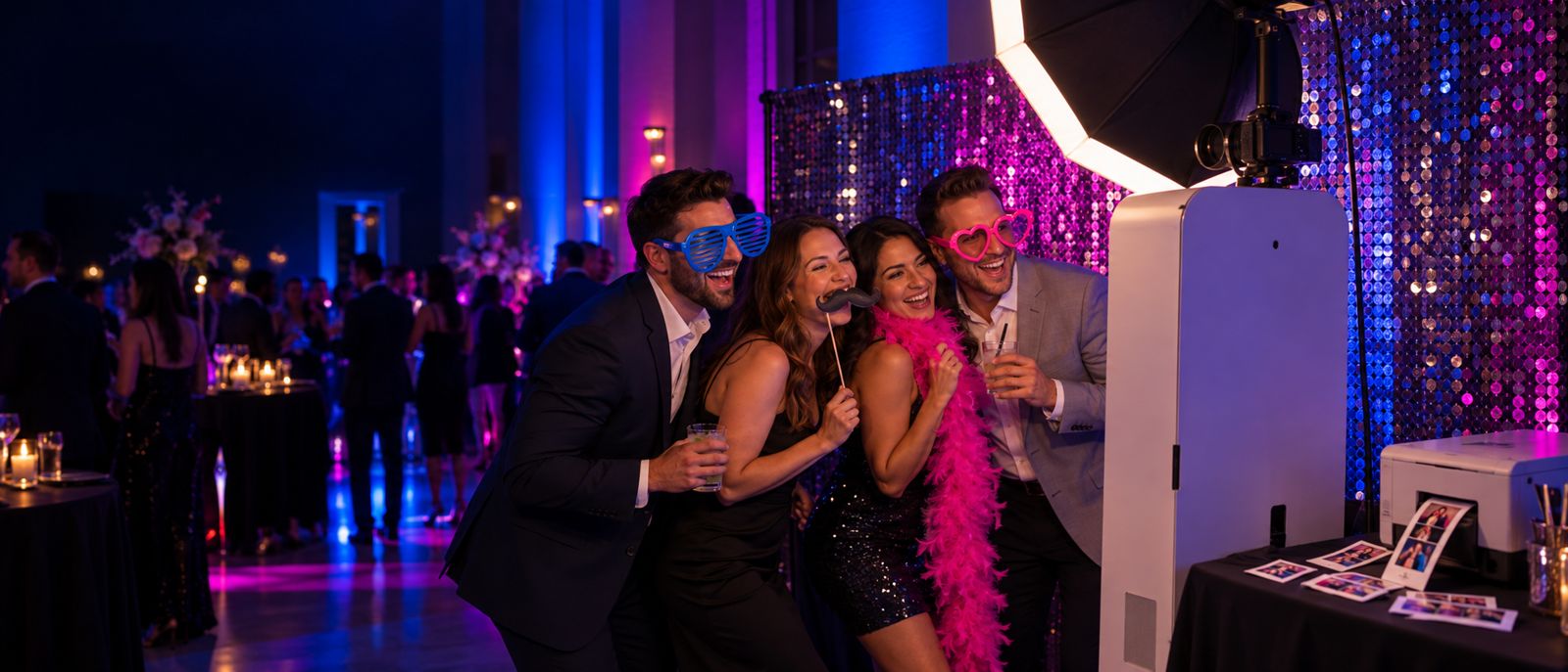Guests using a photo booth