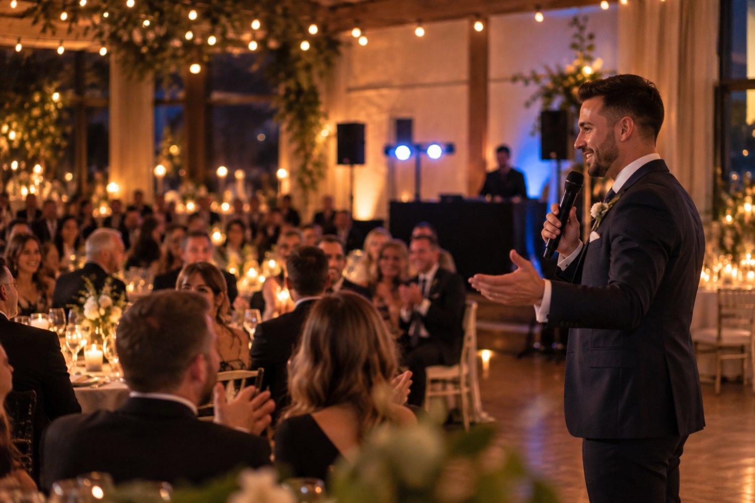 MC hosting speeches at a wedding reception